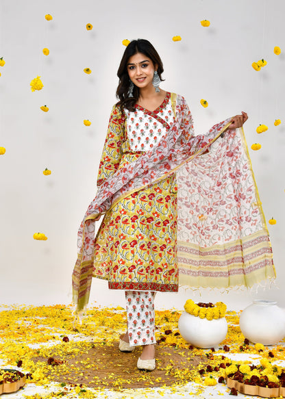 Inaya Mustered Yellow Kota Doriya Dupatta Dress