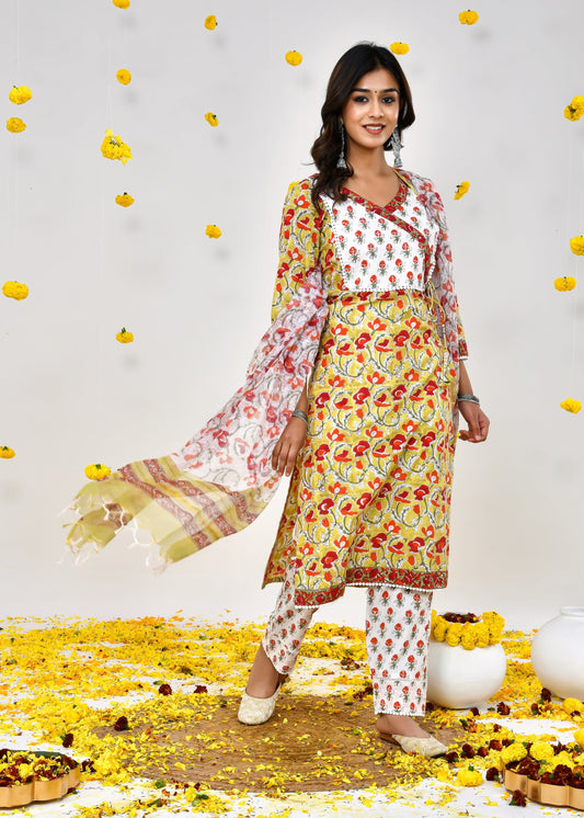 Inaya Mustered Yellow Kota Doriya Dupatta Dress