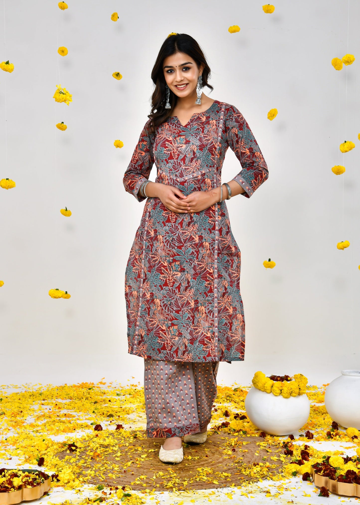 Arina Umber Brown Cotton Dupatta Dress