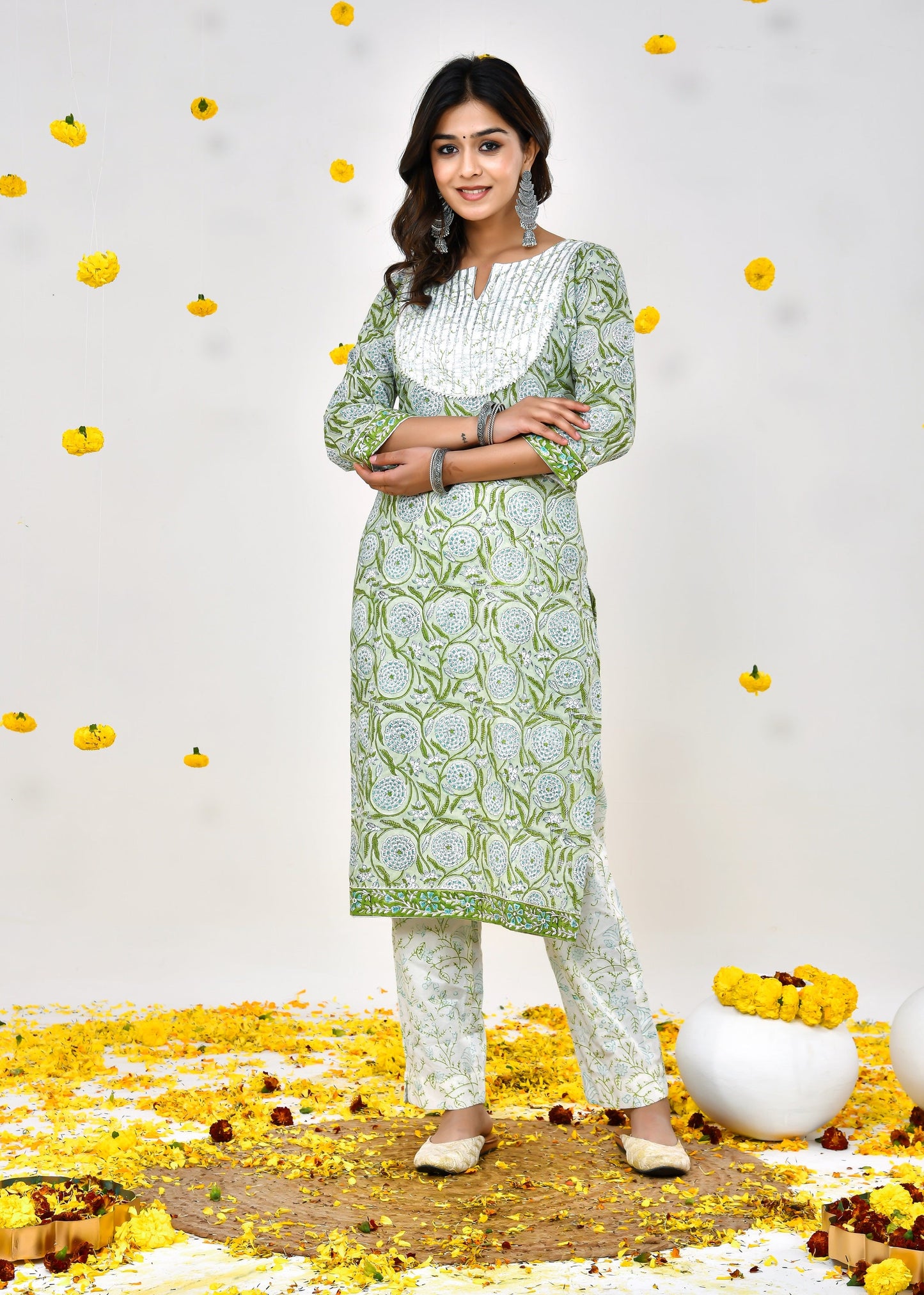 Light Green Kota Doriya Dupatta Dress