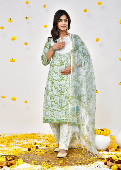 Light Green Kota Doriya Dupatta Dress