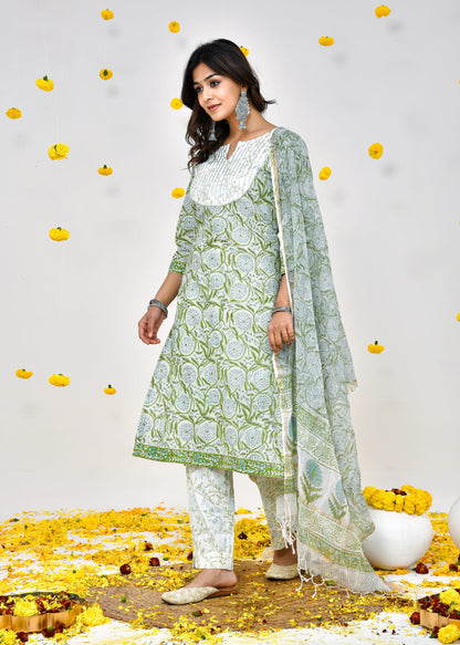 Light Green Kota Doriya Dupatta Dress