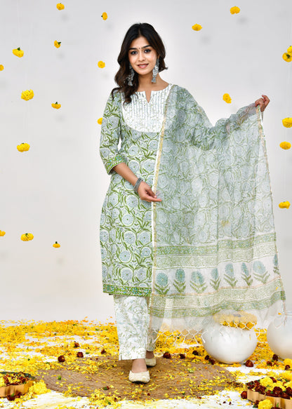 Light Green Kota Doriya Dupatta Dress