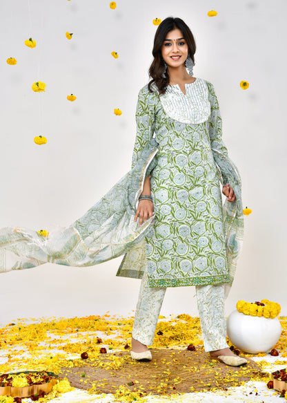 Light Green Kota Doriya Dupatta Dress