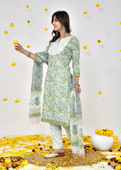 Light Green Kota Doriya Dupatta Dress