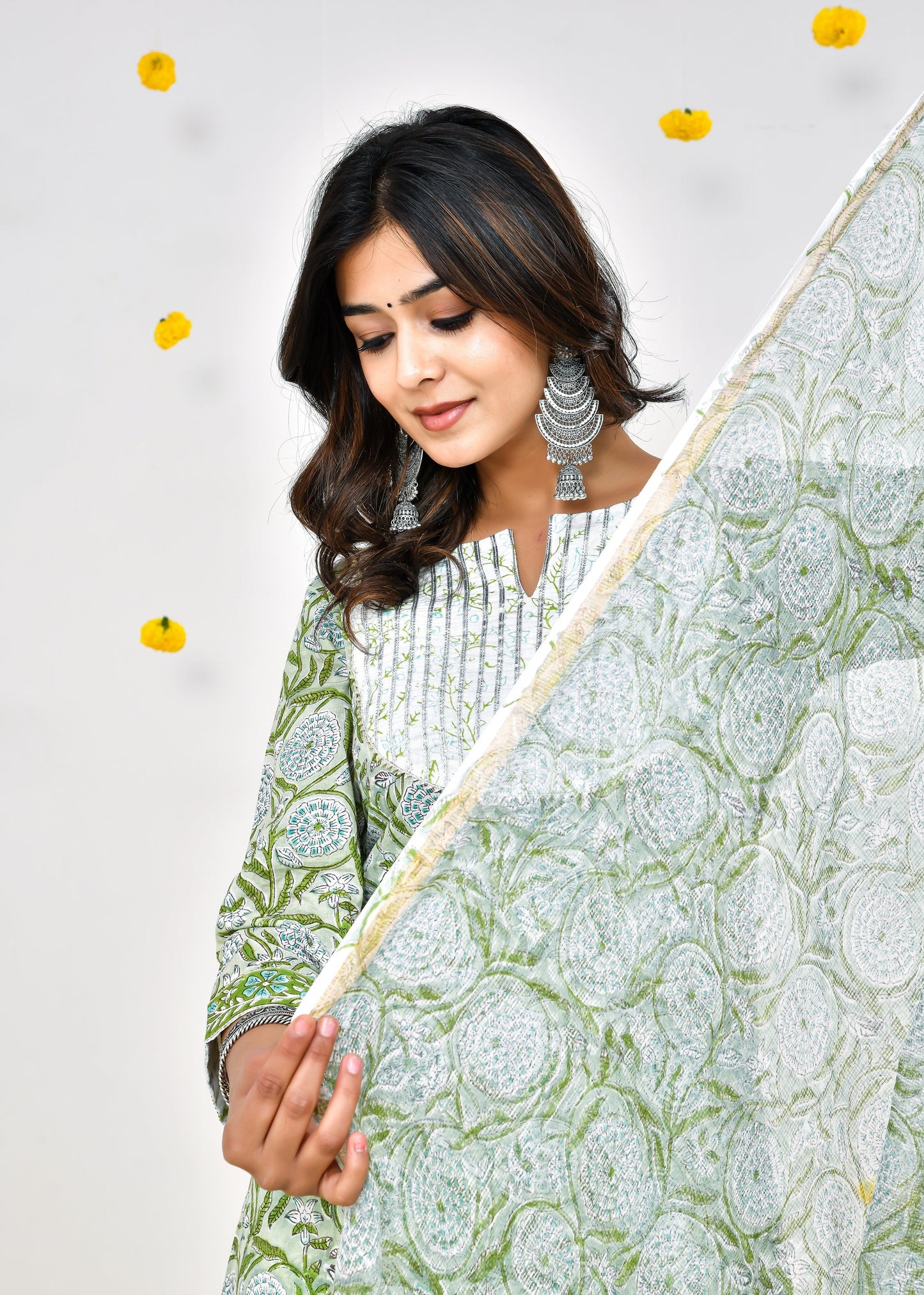 Light Green Kota Doriya Dupatta Dress