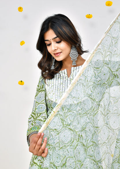 Light Green Kota Doriya Dupatta Dress