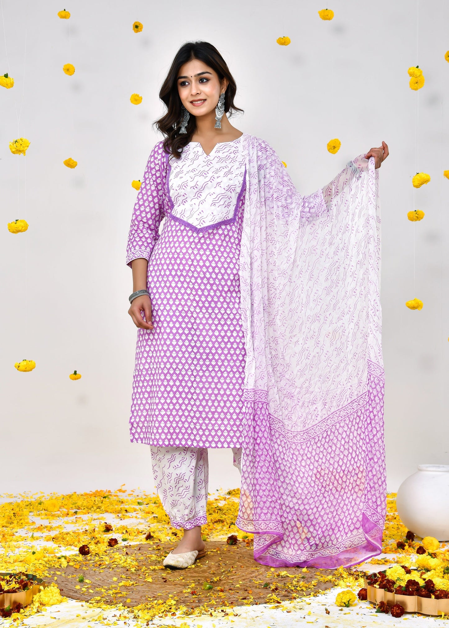 Smitha Purple Chiffon Dupatta Dress