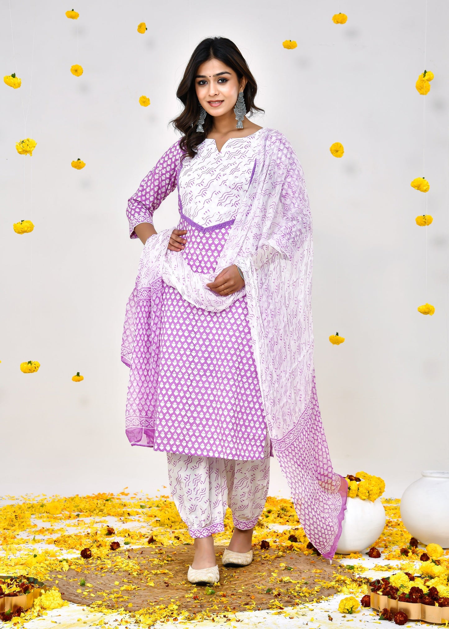 Smitha Purple Chiffon Dupatta Dress