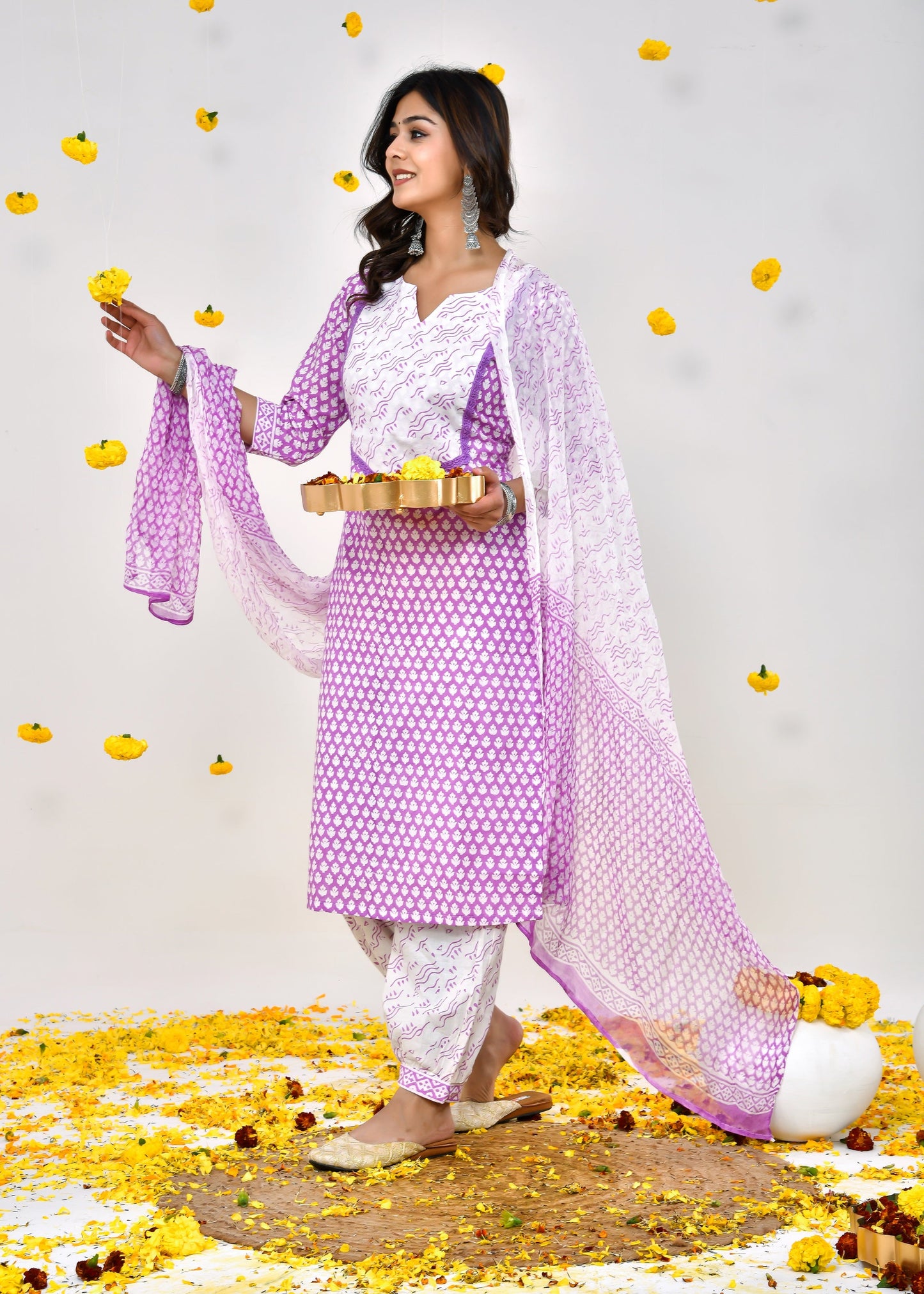 Smitha Purple Chiffon Dupatta Dress