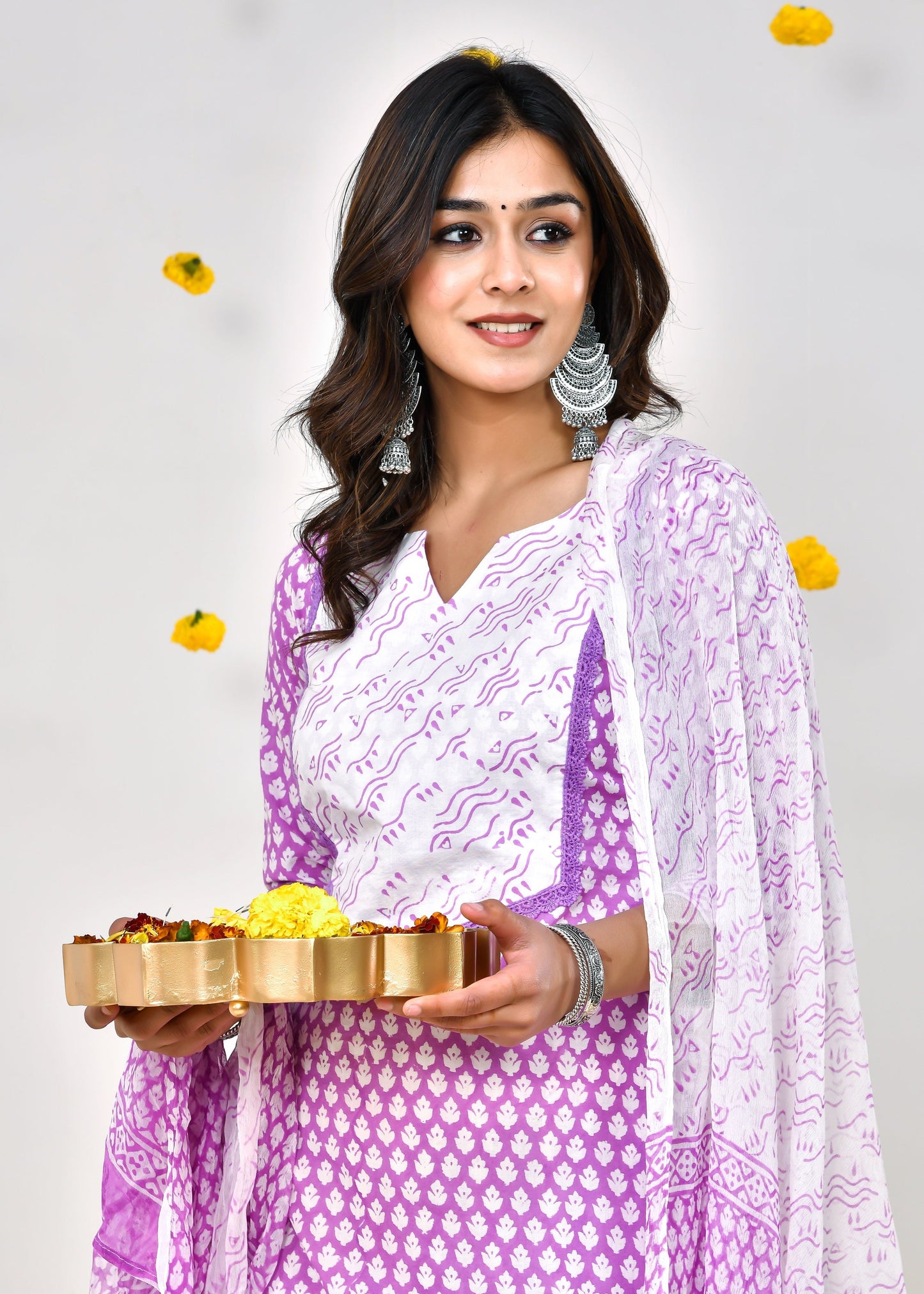 Smitha Purple Chiffon Dupatta Dress