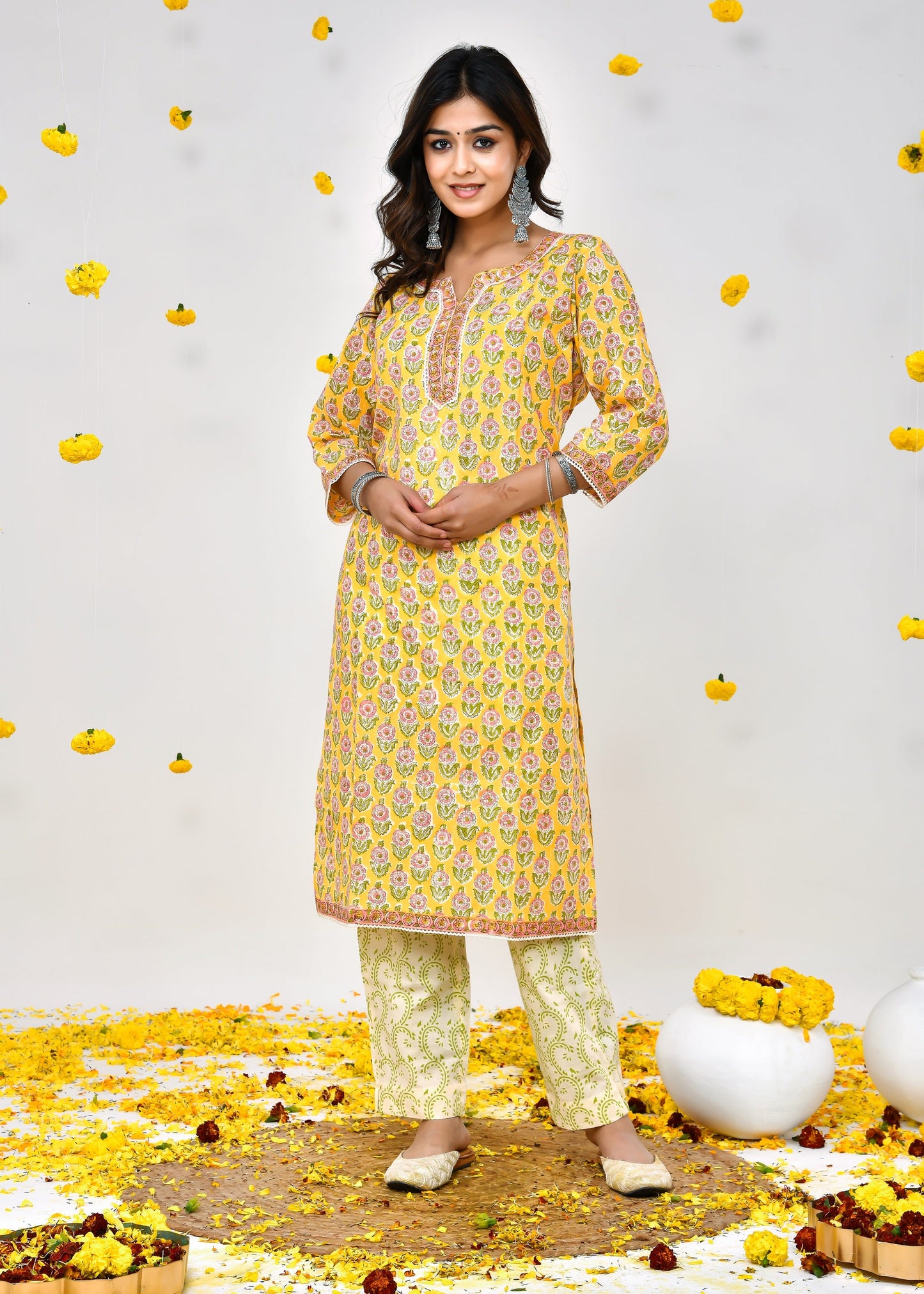 Sakhi Yellow Kota Doriya Dupatta Dress