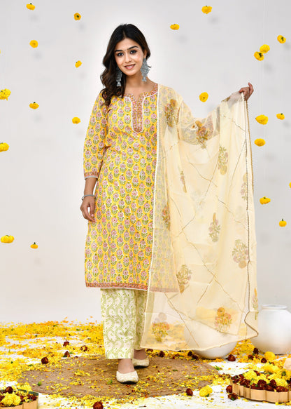 Sakhi Yellow Kota Doriya Dupatta Dress