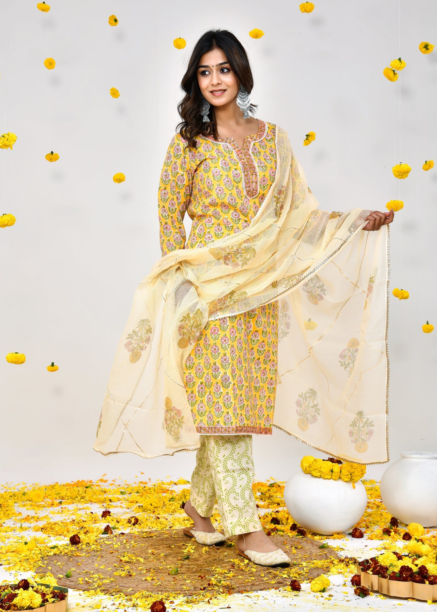 Sakhi Yellow Kota Doriya Dupatta Dress