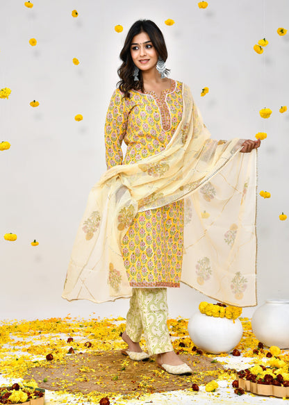 Sakhi Yellow Kota Doriya Dupatta Dress