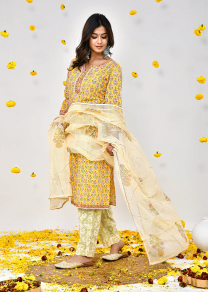 Sakhi Yellow Kota Doriya Dupatta Dress