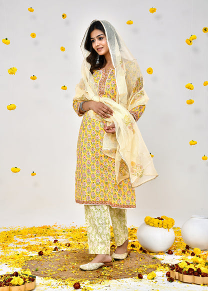 Sakhi Yellow Kota Doriya Dupatta Dress