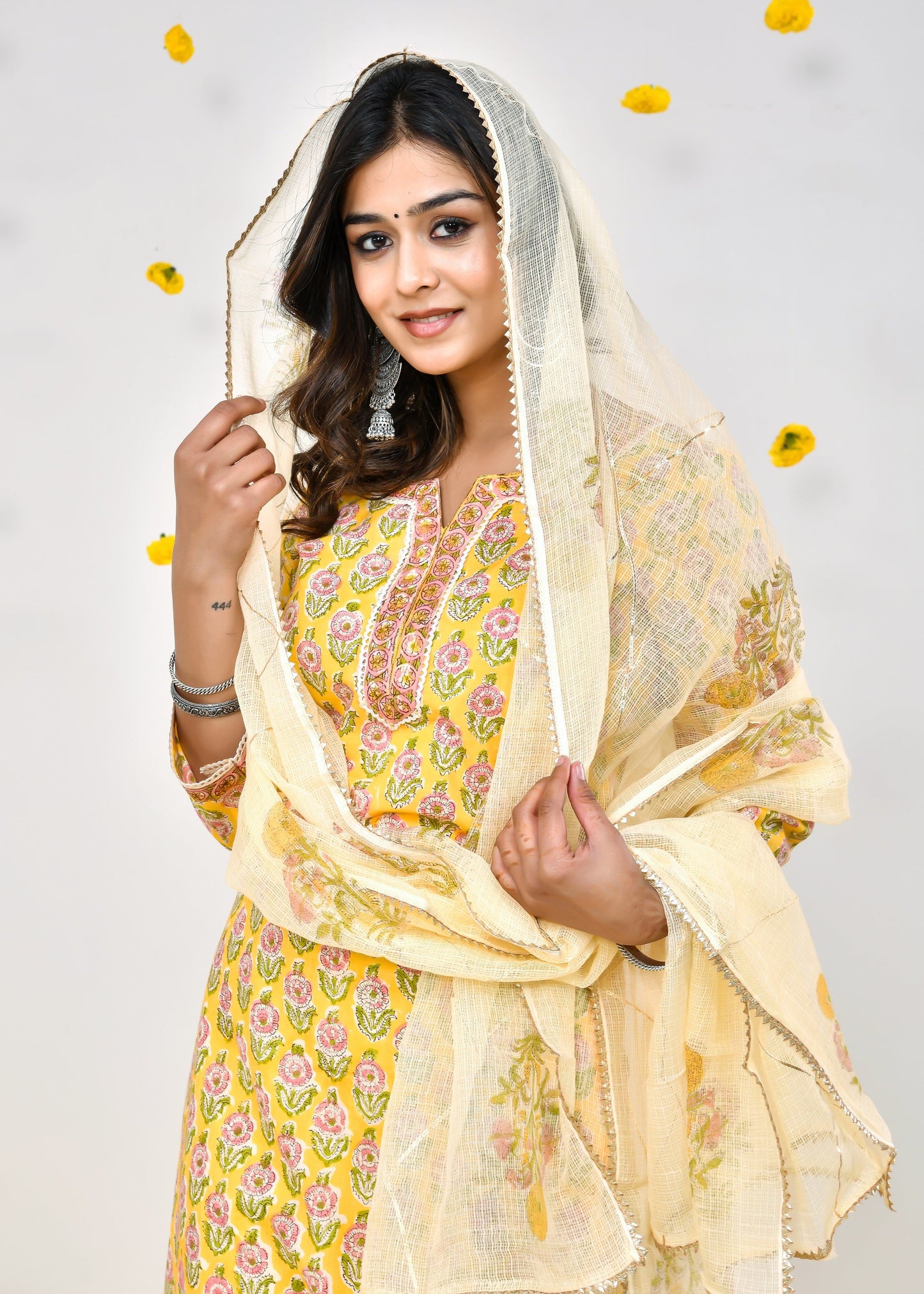 Sakhi Yellow Kota Doriya Dupatta Dress