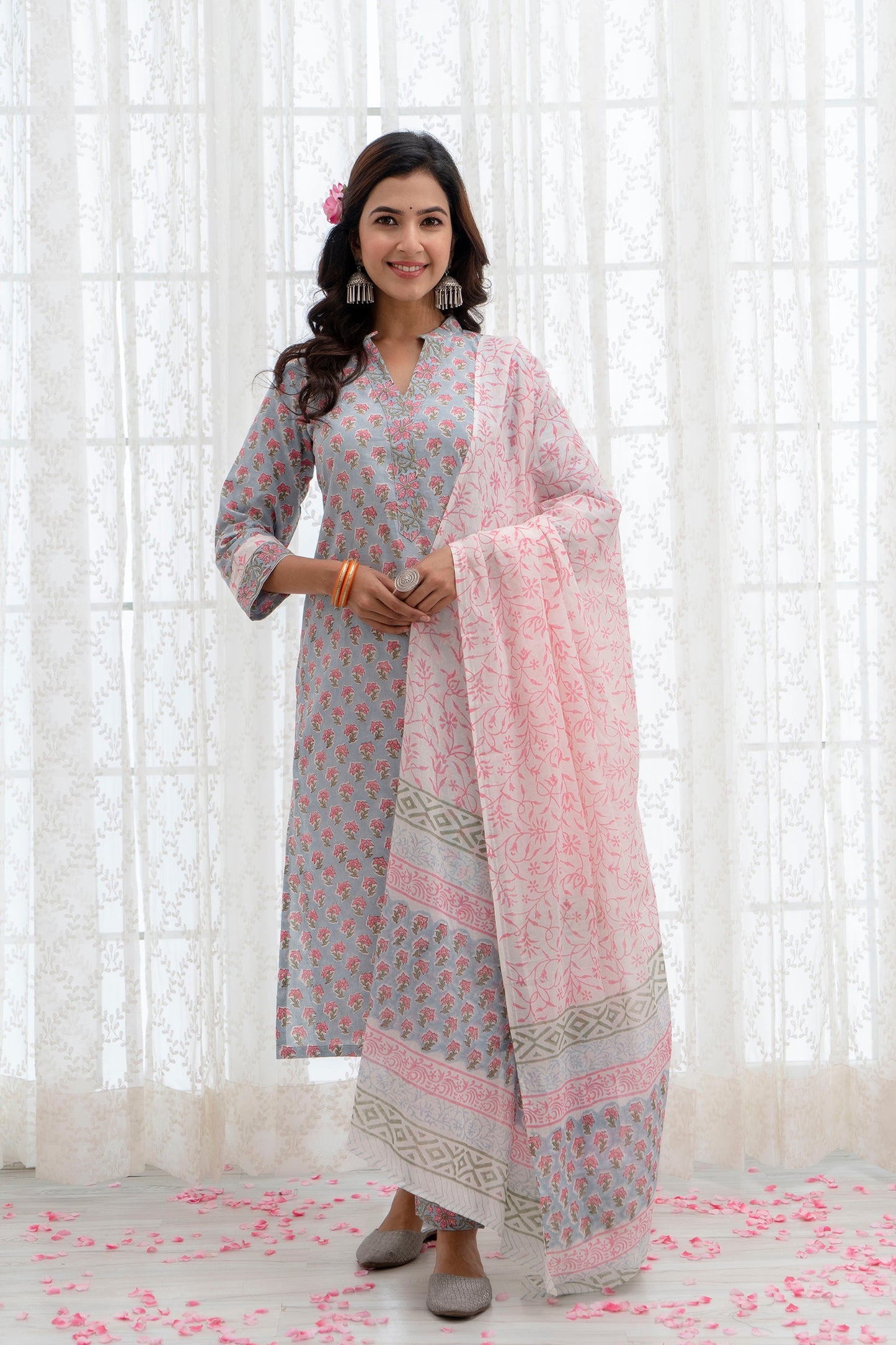 Zoya Grey Cotton Dupatta Dress