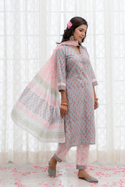 Zoya Grey Cotton Dupatta Dress