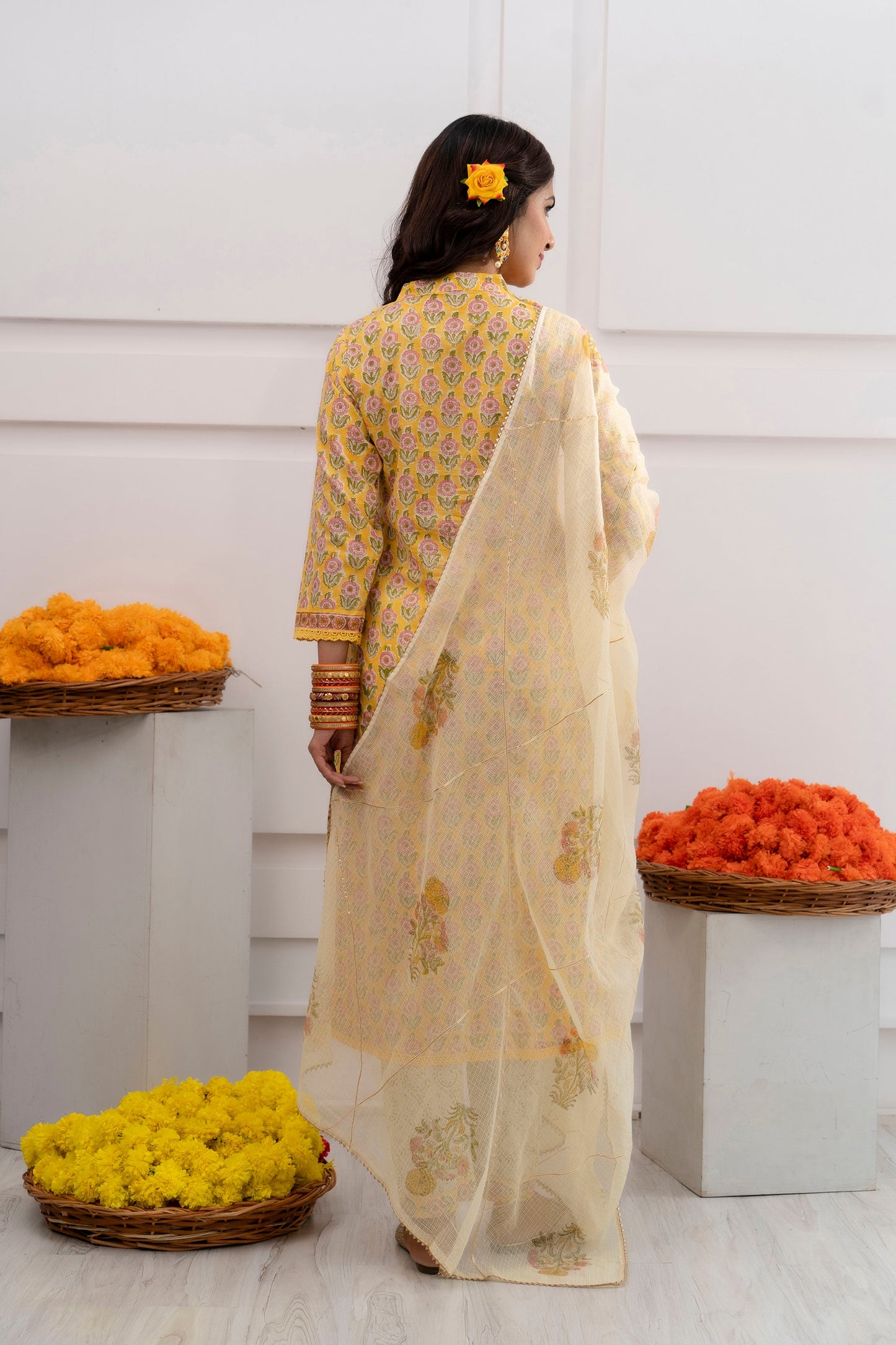 Advika Yellow Kota Doriya Dupatta Dress