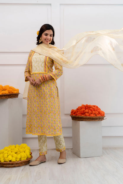 Advika Yellow Kota Doriya Dupatta Dress