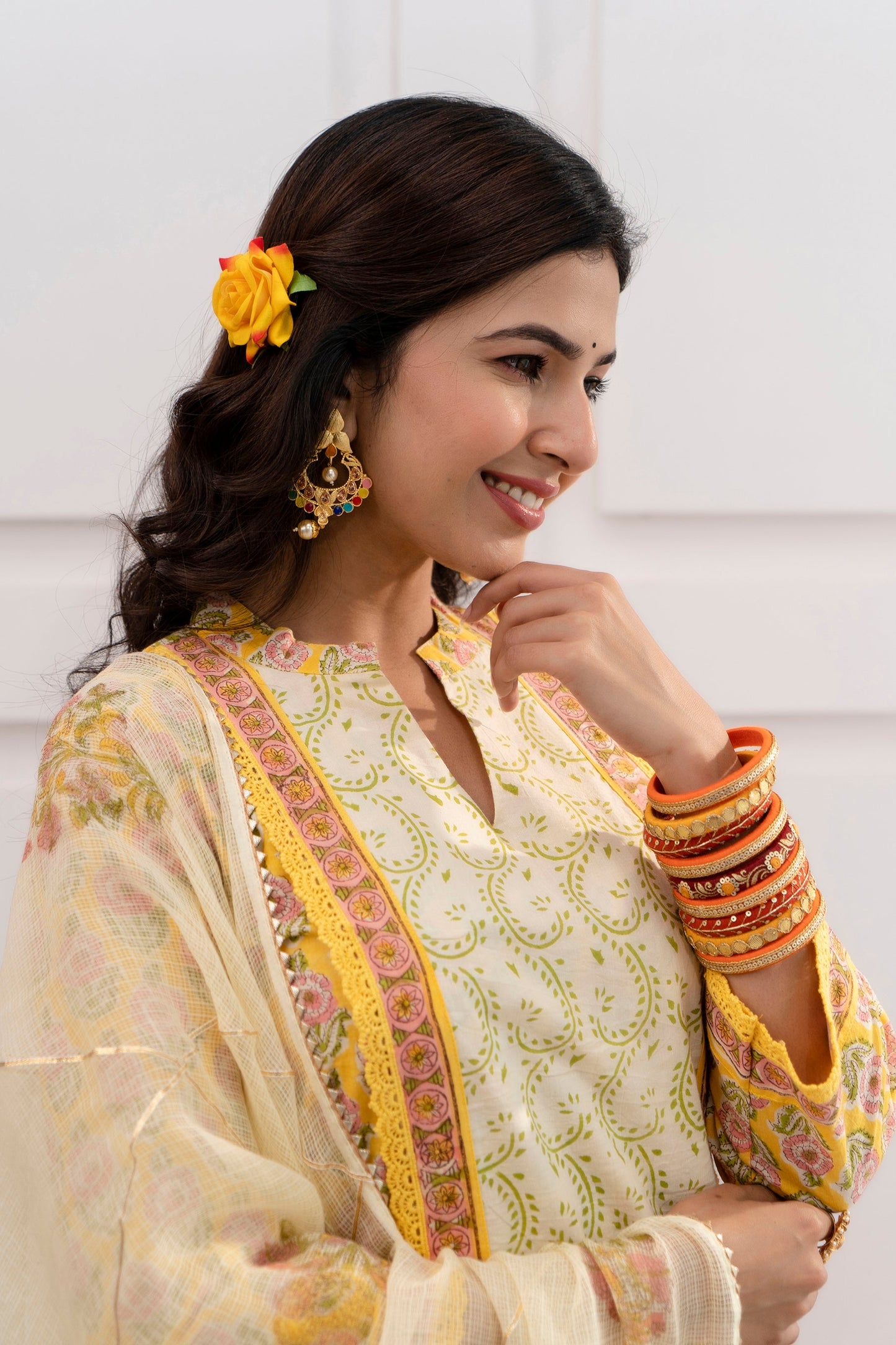 Advika Yellow Kota Doriya Dupatta Dress