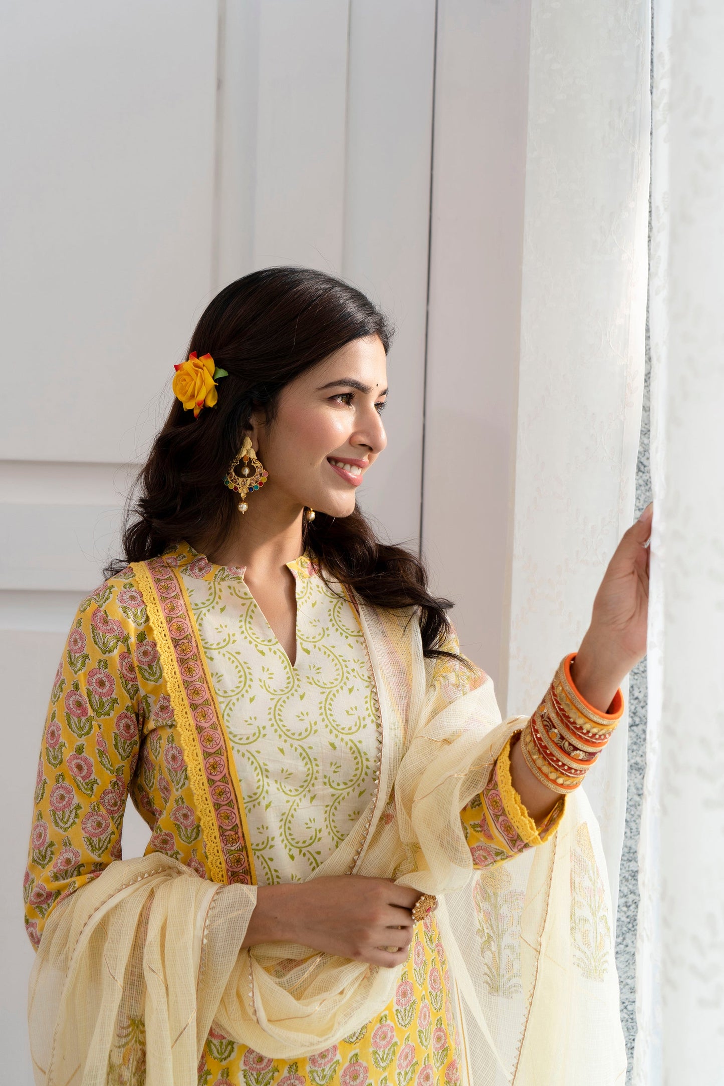 Advika Yellow Kota Doriya Dupatta Dress