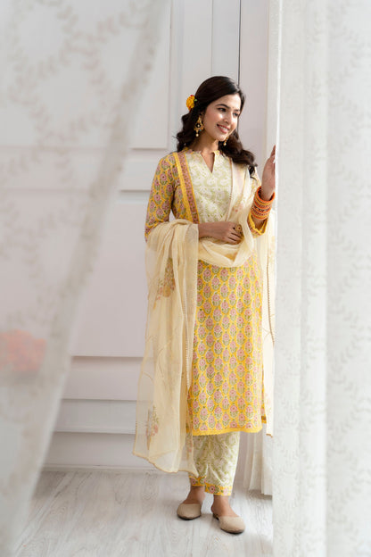 Advika Yellow Kota Doriya Dupatta Dress