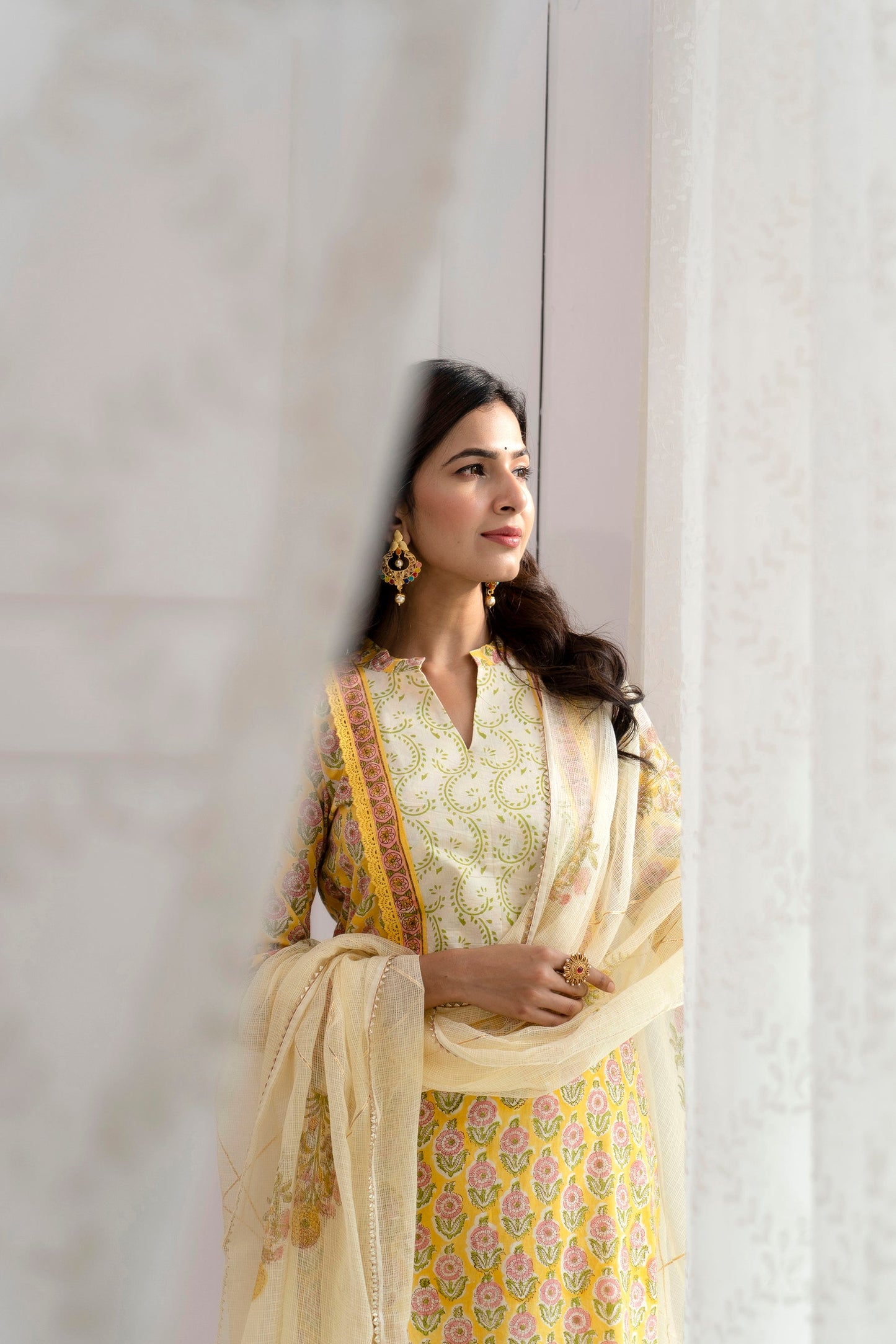 Advika Yellow Kota Doriya Dupatta Dress