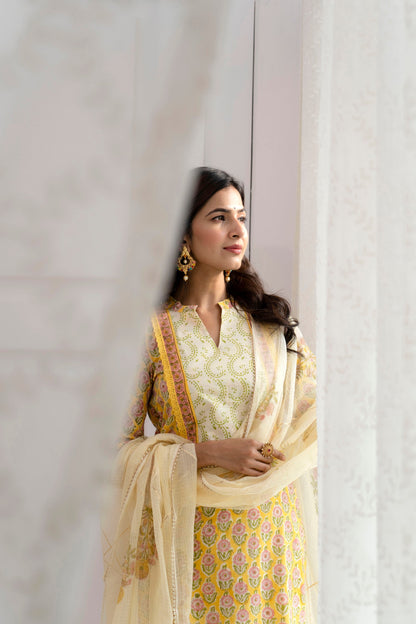 Advika Yellow Kota Doriya Dupatta Dress