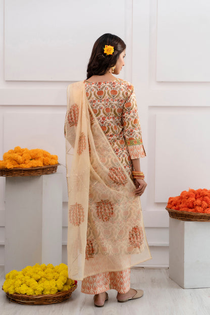 Falguni Cream Kota Doriya Dupatta Dress