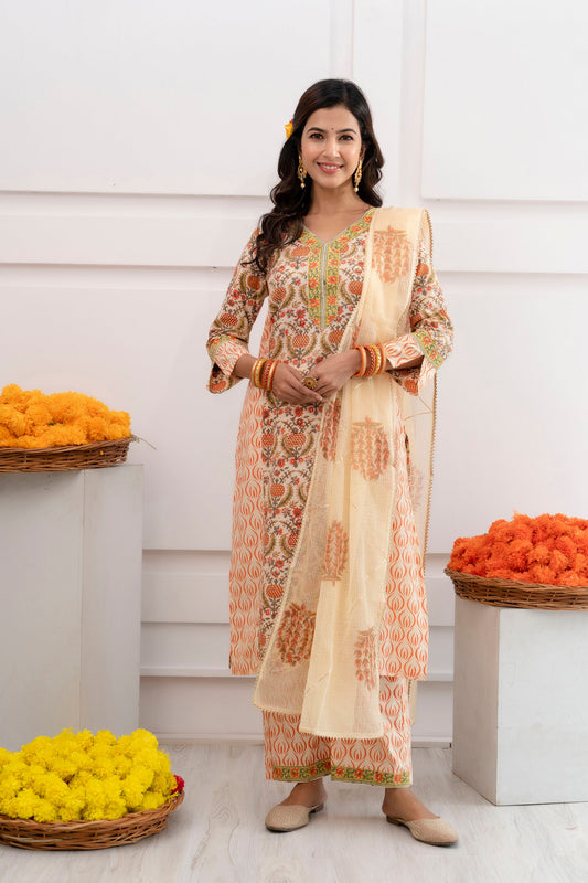 Falguni Cream Kota Doriya Dupatta Dress