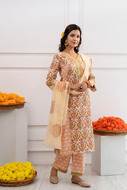 Falguni Cream Kota Doriya Dupatta Dress