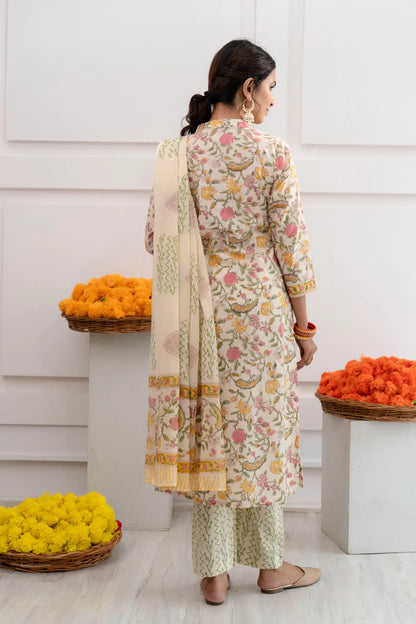 Aarika Ivory Cotton Dupatta Dress