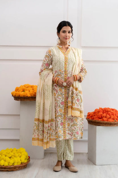 Aarika Ivory Cotton Dupatta Dress