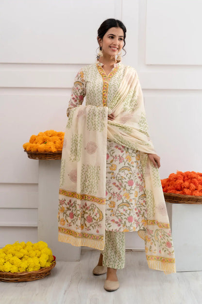 Aarika Ivory Cotton Dupatta Dress