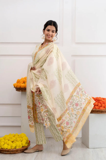 Aarika Ivory Cotton Dupatta Dress