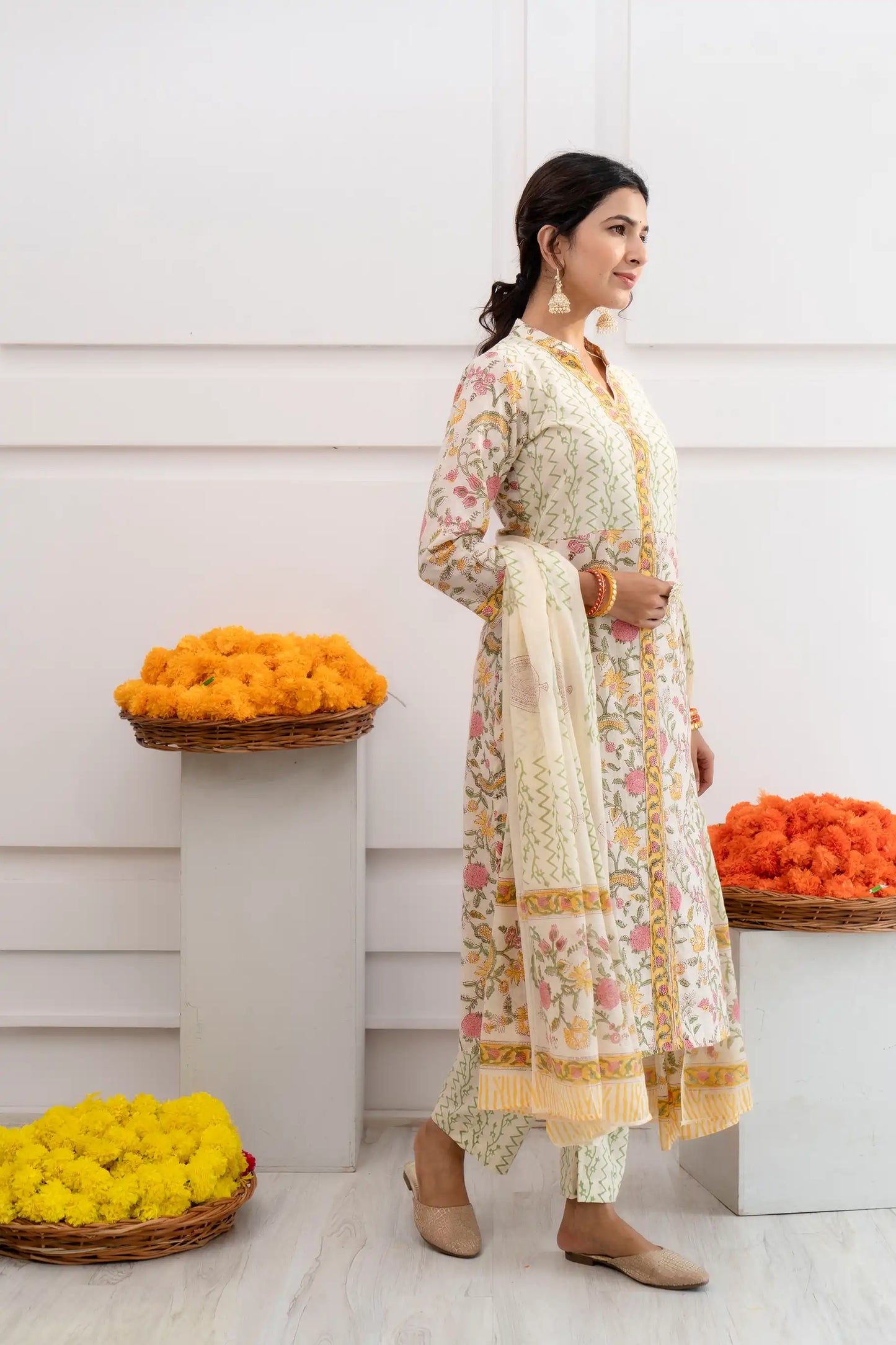 Aarika Ivory Cotton Dupatta Dress