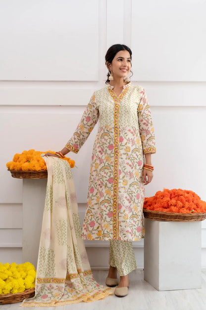 Aarika Ivory Cotton Dupatta Dress