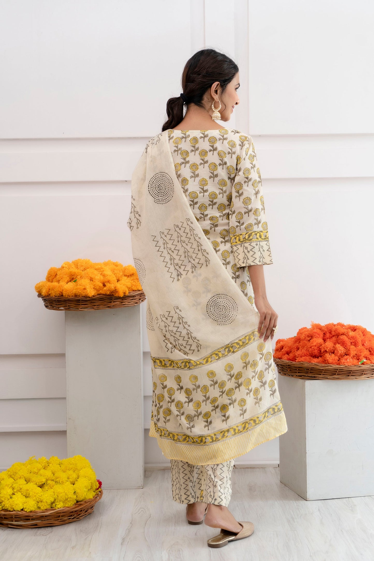 Erheer Cream Cotton Dupatta Dress