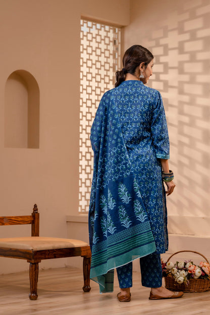 Cauveri Blue Cotton Dupatta Dress