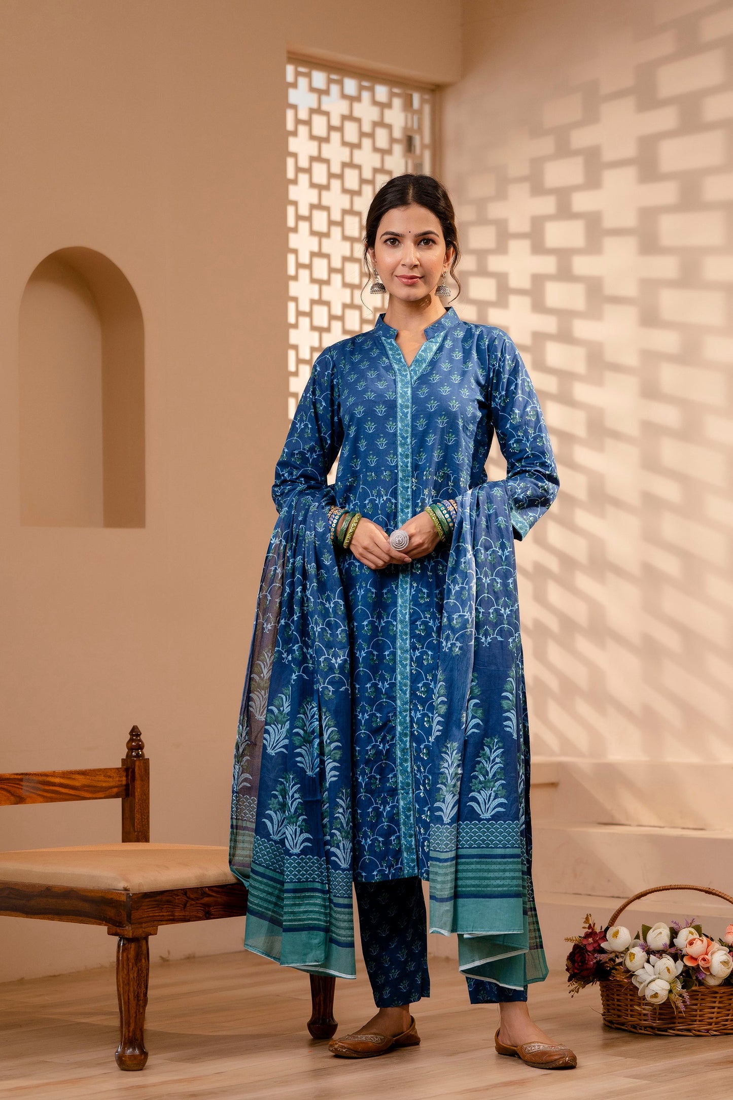 Cauveri Blue Cotton Dupatta Dress