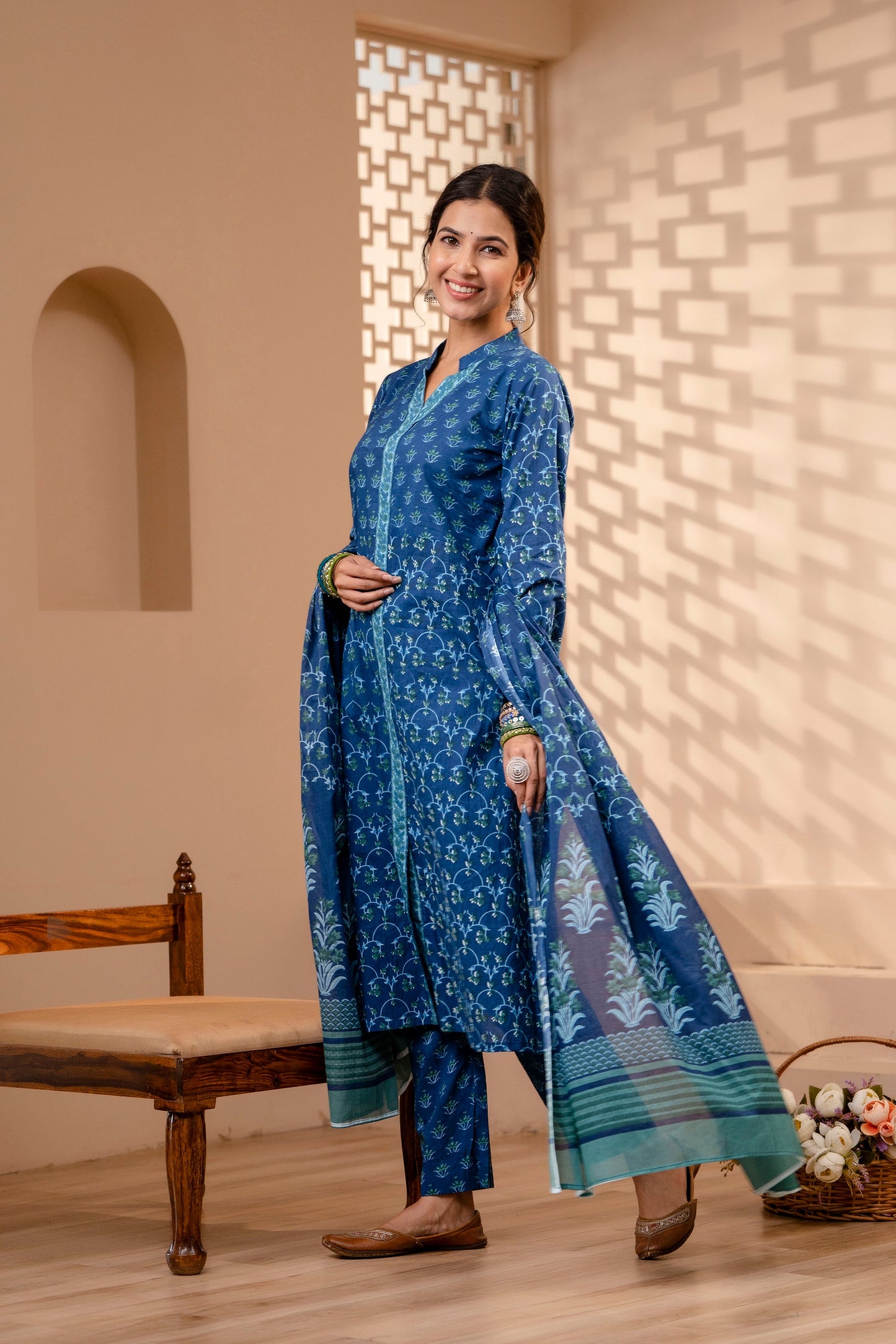 Cauveri Blue Cotton Dupatta Dress