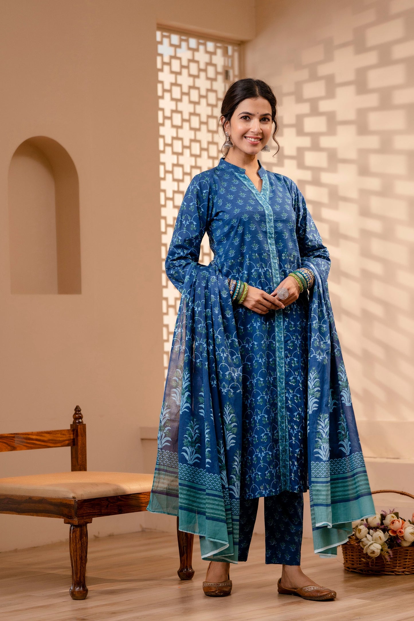 Cauveri Blue Cotton Dupatta Dress