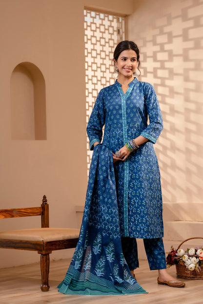 Cauveri Blue Cotton Dupatta Dress