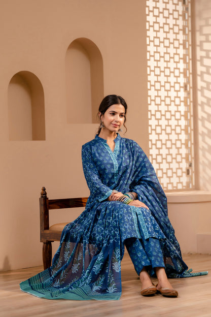 Cauveri Blue Cotton Dupatta Dress