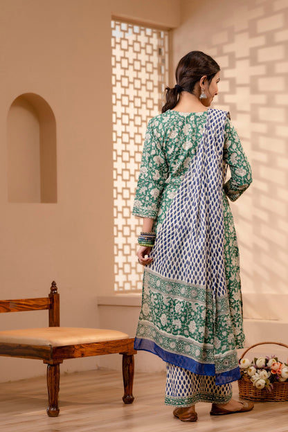 Ersheen Green Cotton Dupatta Dress