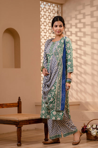 Ersheen Green Cotton Dupatta Dress