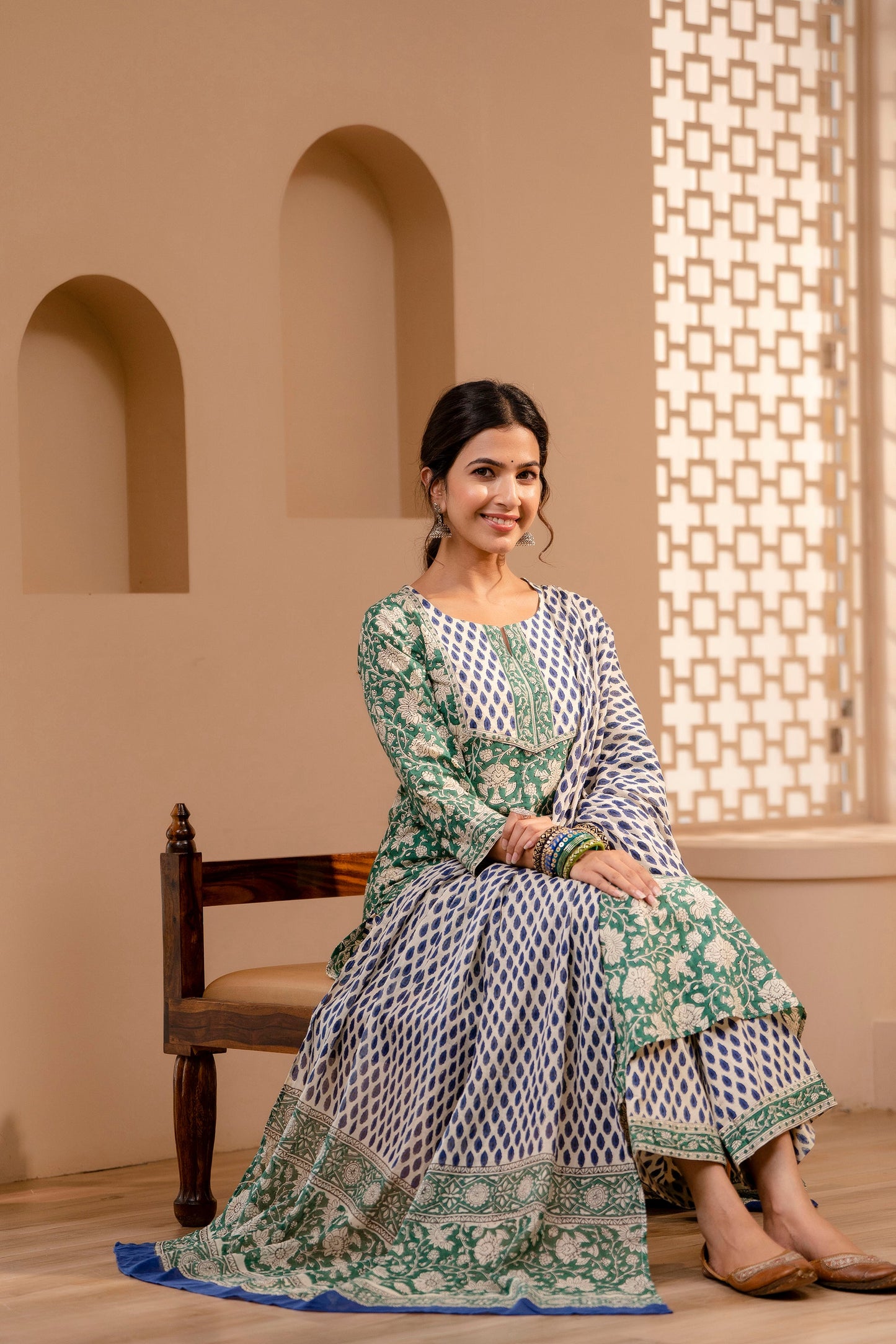 Ersheen Green Cotton Dupatta Dress